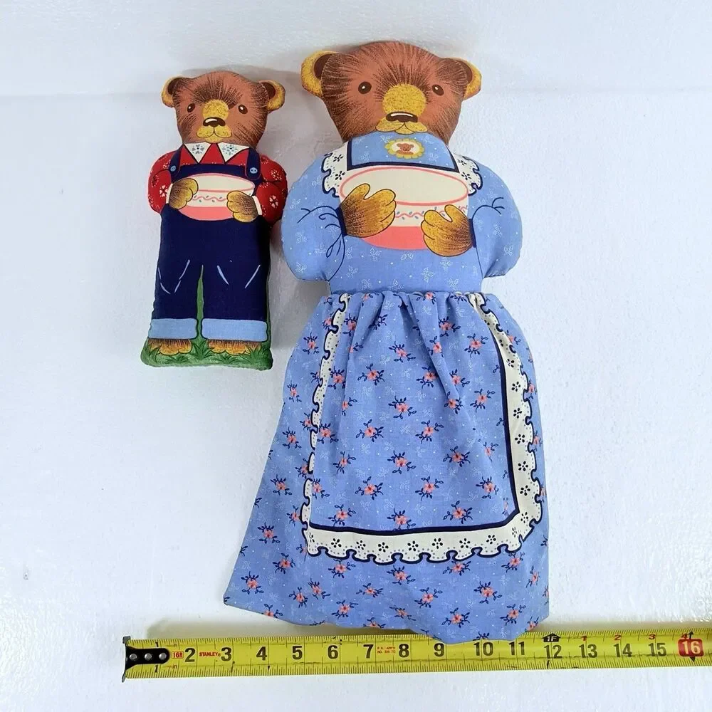 Vintage Handmade Fabric Topsy Turvy Dolls Goldilocks & The 3 Bears Reversible